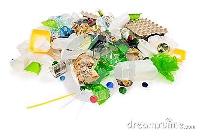 Pile of rubbish prepared for recycling isolated on white Stock Photo