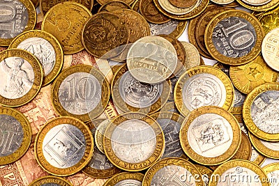 Pile of russian coins Stock Photo