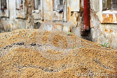 Pile of sand before Kyselka spa during reconstruction at begining autumn Stock Photo