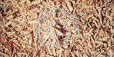 Pile of sawdust macro. Closeup image of wooden filings. Stock Photo