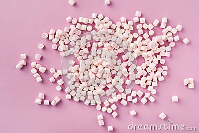 Pile scattered white and pink marshmallows Stock Photo