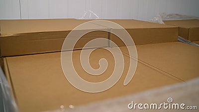 Flat cardboard boxes in stock. A pile of shipping boxes Stock Photo