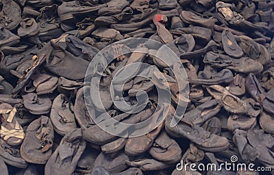 Pile of shoes in former German Nazi Concentration Editorial Stock Photo