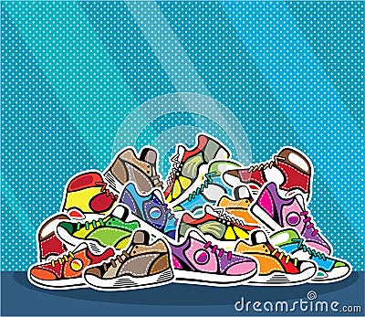 Pile of shoes vector pop art Vector Illustration