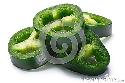 Pile of sliced green Jalapeno, paths Stock Photo