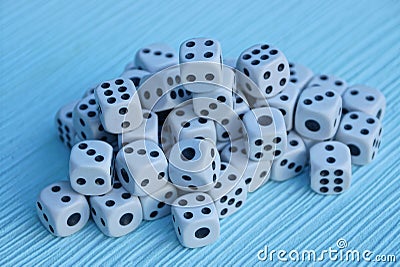 A pile of small game blocks on a blue table Stock Photo