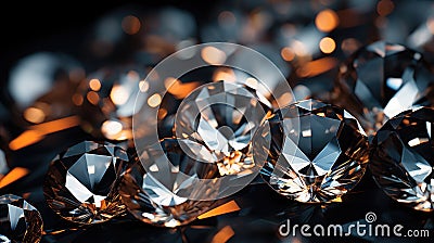 A pile of small reflective, glassy diamonds shines brightly.Expensive jewelry displays piled up and some fell on the ground Stock Photo