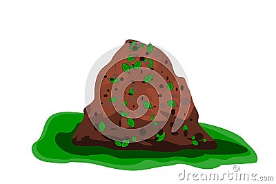 Pile of soil isolated on white background. Heap of earth, organic fertilizer, compost. Vector Illustration