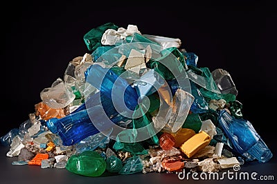 pile of sorted recyclables: glass, plastic, and paper Stock Photo