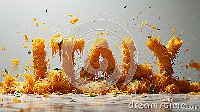 A pile of spaghetti is spelled out with the word italy, AI Stock Photo