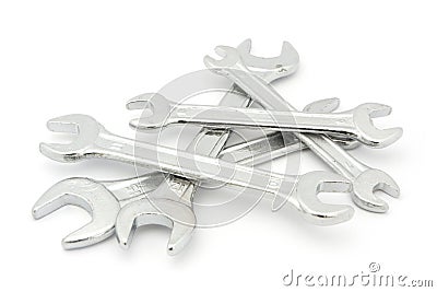 Pile of spanners over white Stock Photo