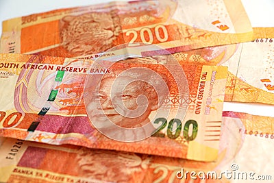 South african money two hundred rand notes Editorial Stock Photo