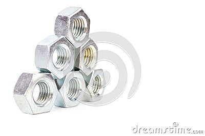 Pile of steel Hexagon Nuts. Stock Photo