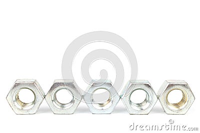 Pile of steel Hexagon Nuts. Stock Photo