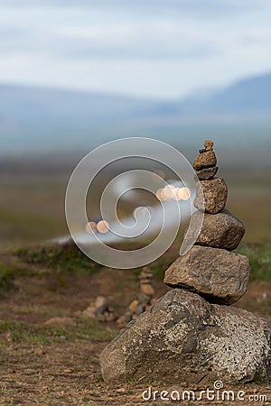 A pile of stones in an icelandic landscape Stock Photo