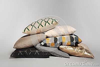 Pile of stylish decorative pillows Stock Photo