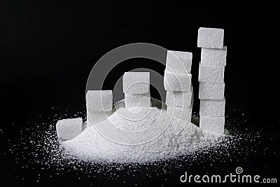 A pile of sugar and a chart made of sugar lumps / pieces. Stock Photo