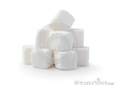 Pile of sugar cubes isolated Stock Photo