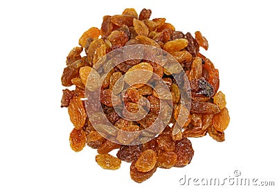 Pile of sweet and delicious raisins isolated on white background. Dry grapes Stock Photo