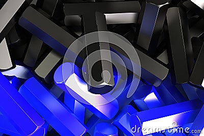 A pile symmetrically distributed black and blue hexagon details Cartoon Illustration