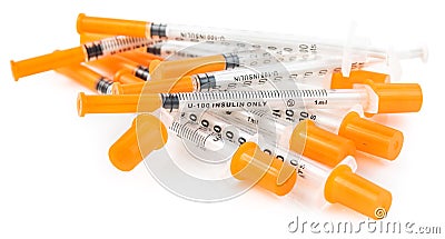 Pile of syringes for insulin Stock Photo