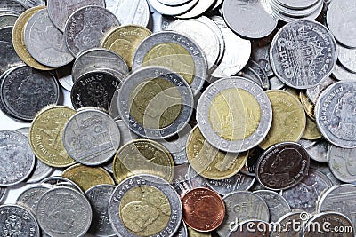 Close pile of Thailand currency coins Stock Photo