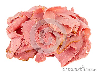 Pile Of Thinly Sliced Pastrami Meat Stock Photo