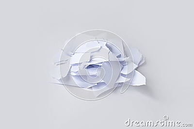 A pile of torn into small pieces of white paper on a white background Stock Photo