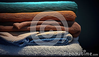 pile towels towel background stack linen fabric layer colours coloured wiper soft many-coloured texture lined wipe mottled mop Stock Photo