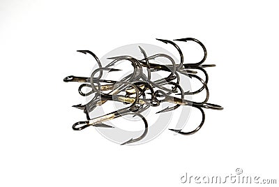 A pile of treble hooks Stock Photo