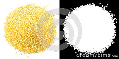 Pile of uncooked couscous, paths, top Stock Photo