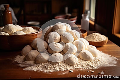 pile of uncooked dough balls ready to be baked Stock Photo