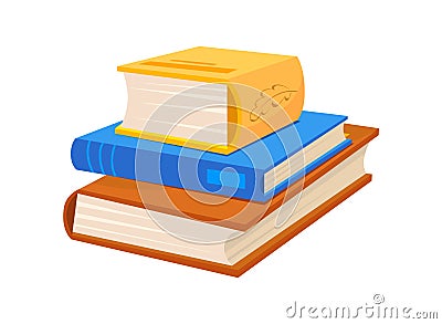 Pile university books. Group cartoon textbooks diaries of student reader, vector Vector Illustration