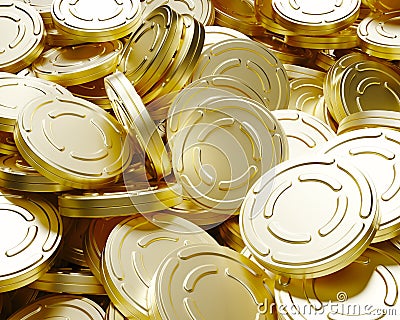 Chaotic Pile of Blank Pure Gold Film Reel Cans Stock Photo