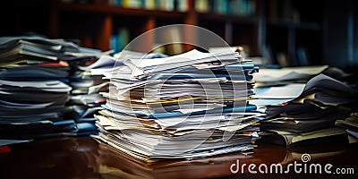 Pile of unresolved legal case documents, representing the problem of backlog and delay within the judicial system Stock Photo