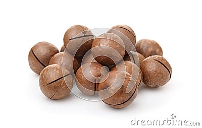 Pile of unshelled macadamia nuts Stock Photo