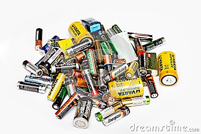 Pile of used batteries Editorial Stock Photo