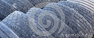Pile of used truck tires Stock Photo