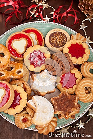 Pile of various christmas cookies Stock Photo