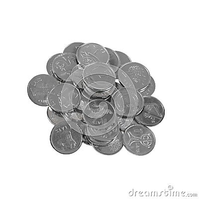 Pile of various Latvian coins Stock Photo