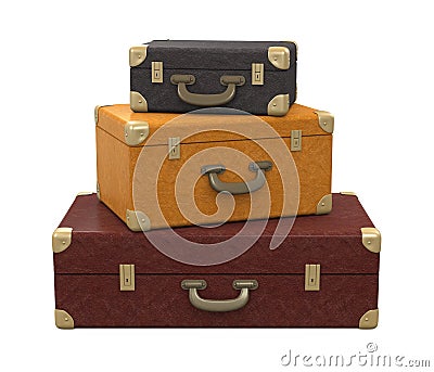 Pile of Vintage Suitcases Isolated Stock Photo