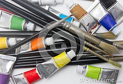 Pile of water color tubes Stock Photo