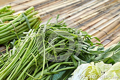 Pile of Water spinach or Morning glory Stock Photo