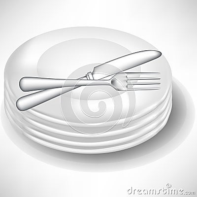 Pile of white porcelain plates with cuterly Vector Illustration