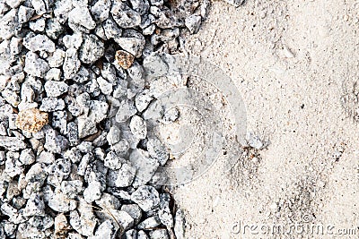 Pile of white sand and small gravel stone used as construction material Stock Photo