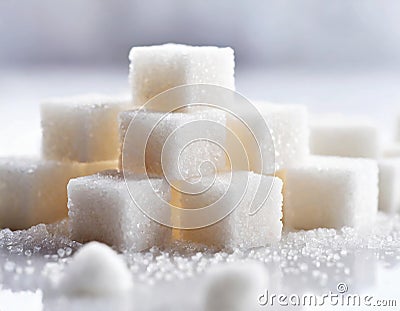 A pile of white sugar cubes on a white background Stock Photo