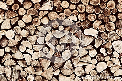 Pile of wood logs background, pattern Stock Photo
