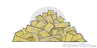 Pile of wooden boards. Heap of planks. Building lumber sawmill material. Vector illustration. Cartoon Illustration