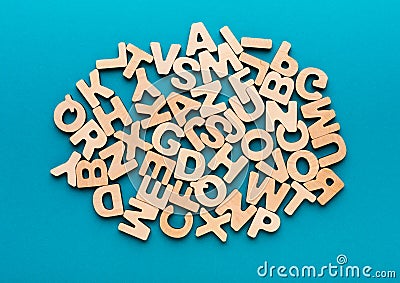 Pile of wooden english letters background Stock Photo