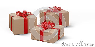 Pile of wrapped christmas presents as postal parcel packages 3d-illustration Cartoon Illustration